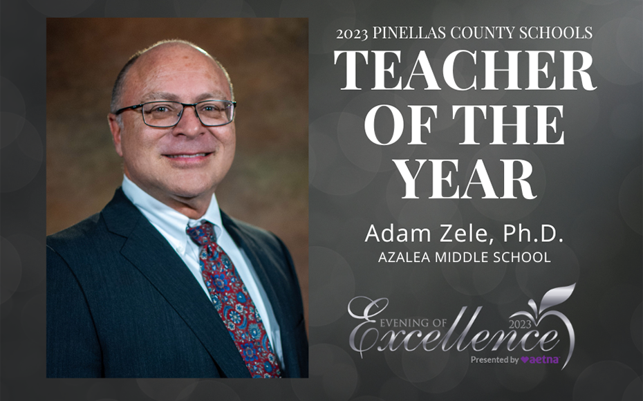 Dr. Adam Zele, a math teacher at Azalea Middle School, was named the 2023 Pinellas County Schools Teacher of the Year 